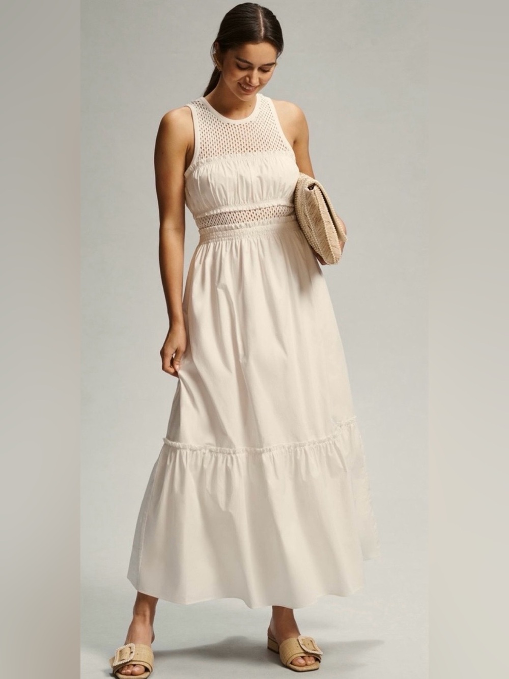 Mare Mare Anthropologie Ivory Crochet Knit Maxi Dress Small Boho Resort